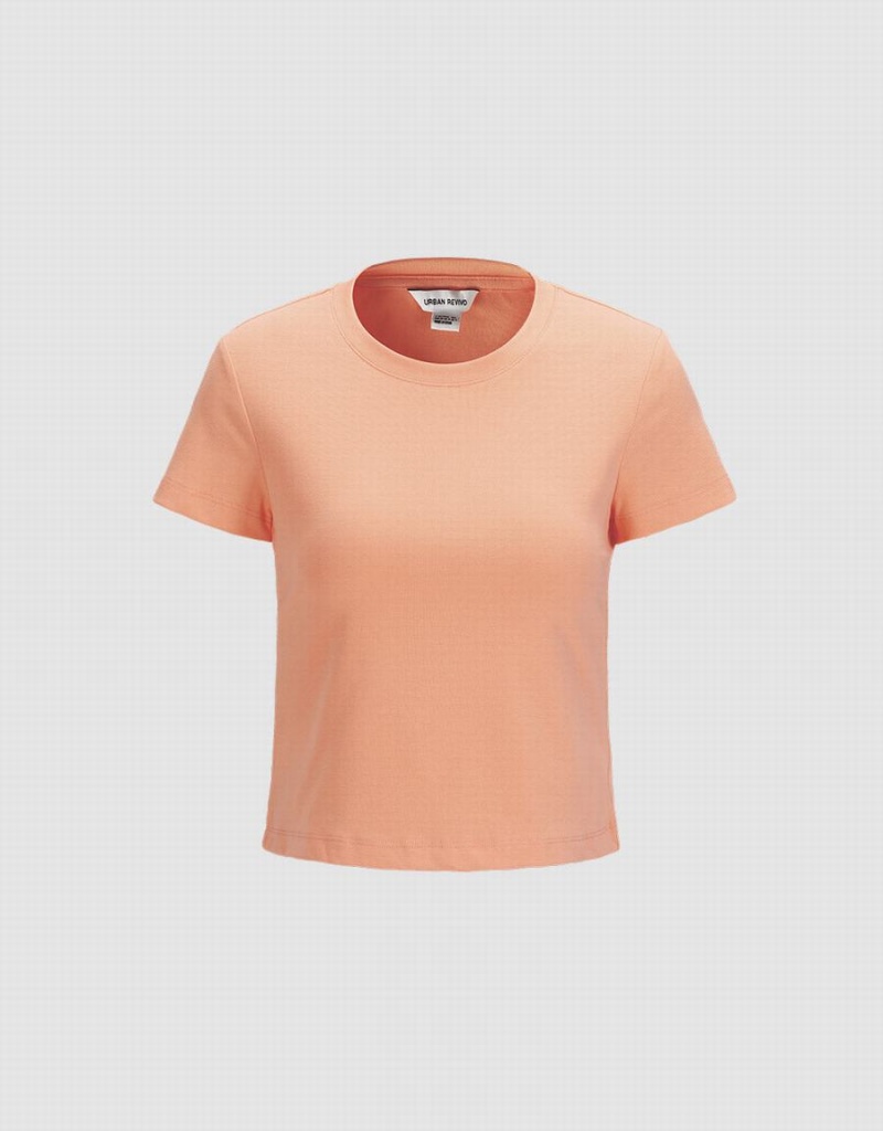 T Shirts Urban Revivo Basic Fitted Femme Orange Clair | GPL2292CJ