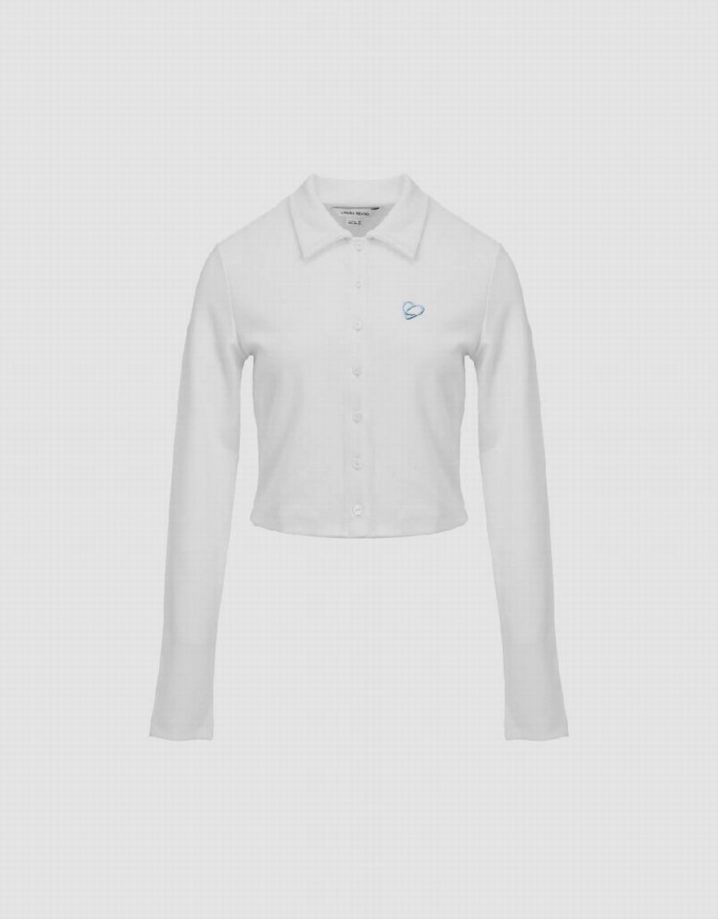 T Shirts Urban Revivo Button Up Tricoté With Collar Femme Blanche | IXN7318LO