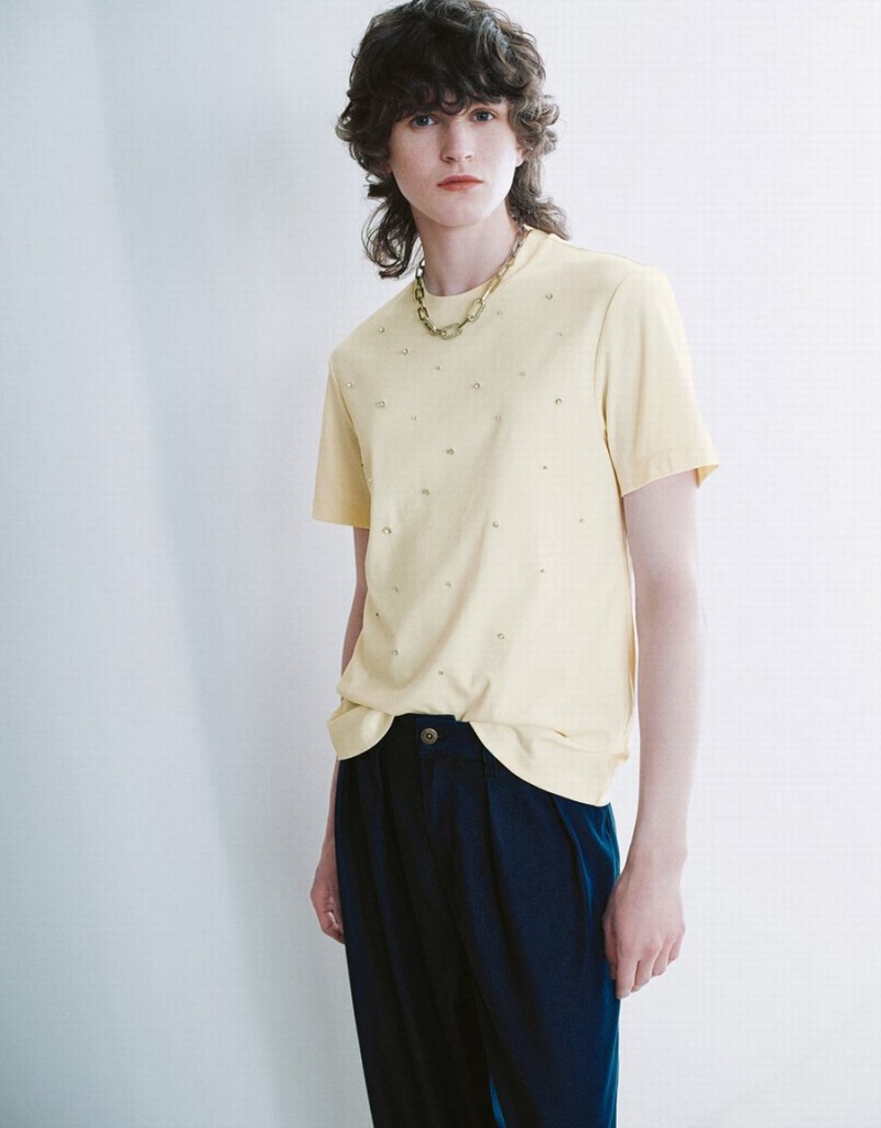 T Shirts Urban Revivo Crew Neck A-Line Femme Jaune | WPY53FU