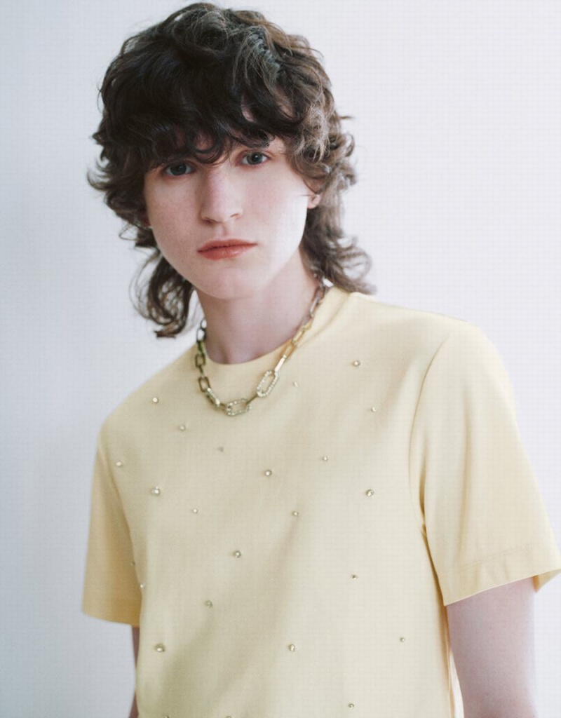 T Shirts Urban Revivo Crew Neck A-Line Femme Jaune | WPY53FU