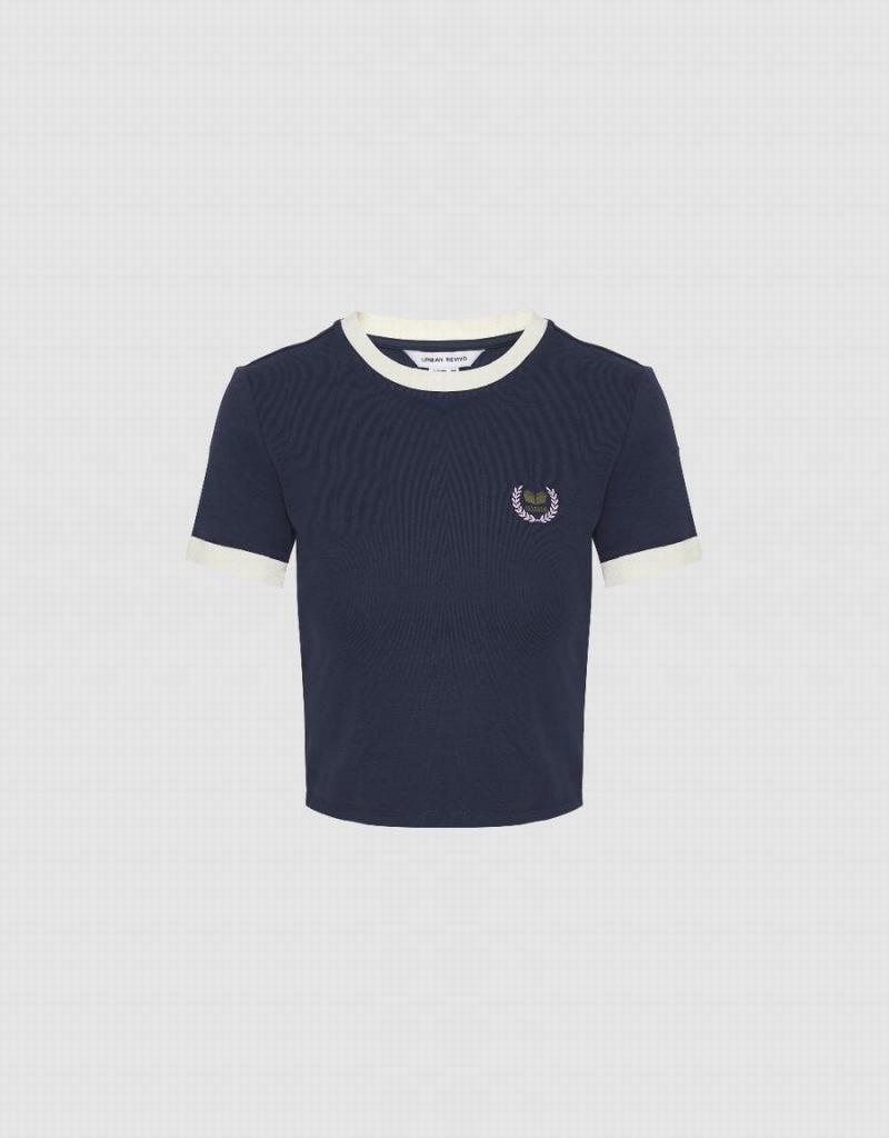 T Shirts Urban Revivo Crew Neck A-Line Femme Bleu | OIE9017SV