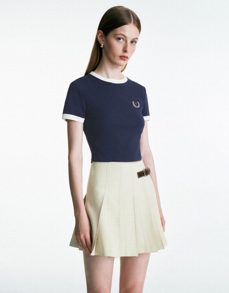 T Shirts Urban Revivo Crew Neck A-Line Femme Bleu | OIE9017SV