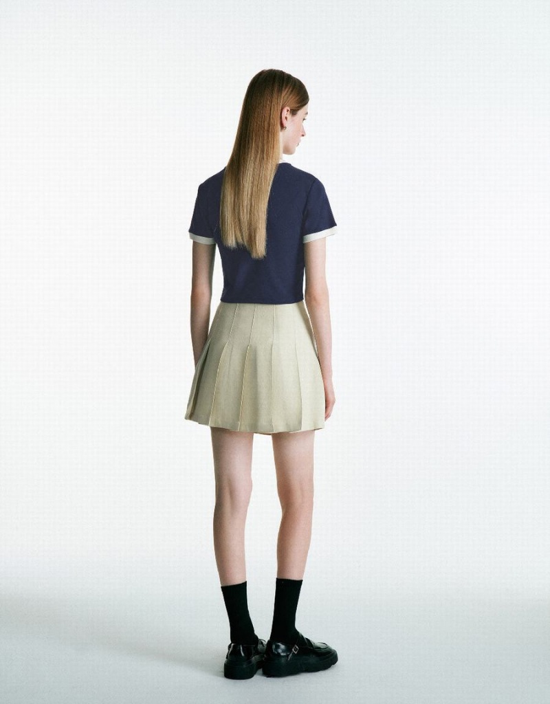 T Shirts Urban Revivo Crew Neck A-Line Femme Bleu | OIE9017SV