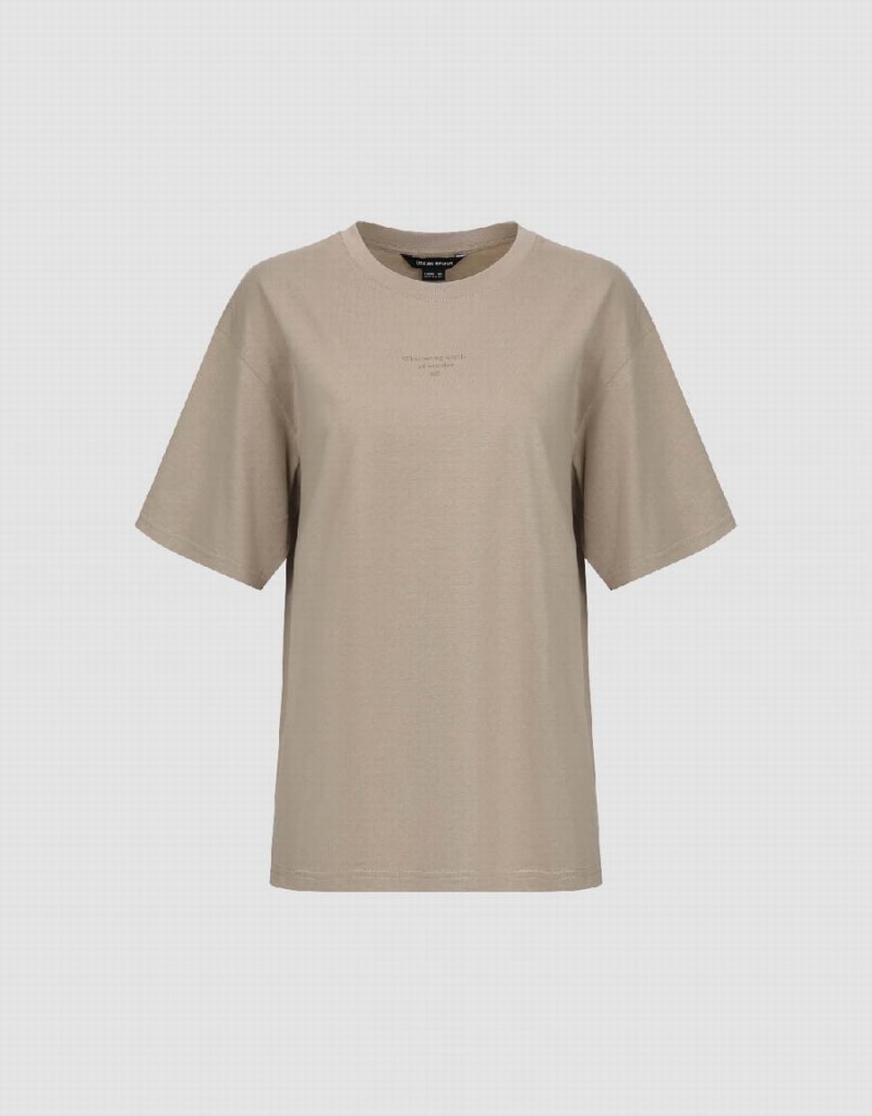 T Shirts Urban Revivo Crew Neck Droit Femme Grise Foncé | RRP9919HM