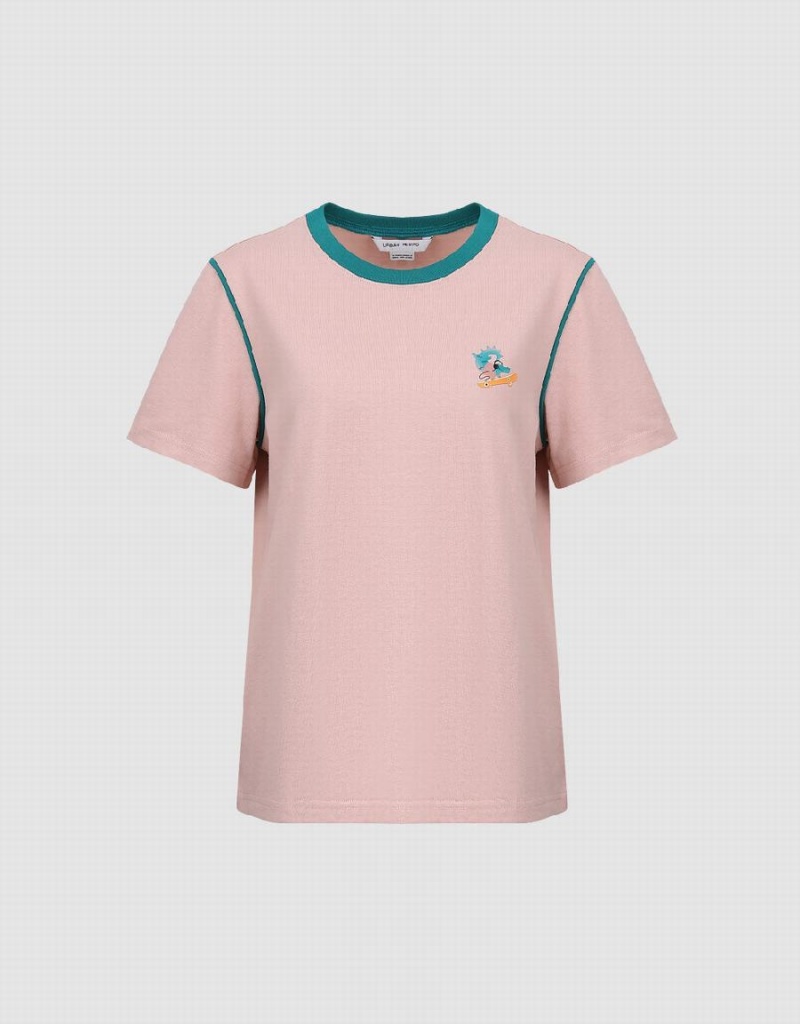 T Shirts Urban Revivo Crew Neck Droit Femme Rose | GUW10100RS
