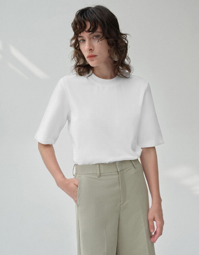 T Shirts Urban Revivo Crew Neck Droit Femme Blanche | ZNL3172UK