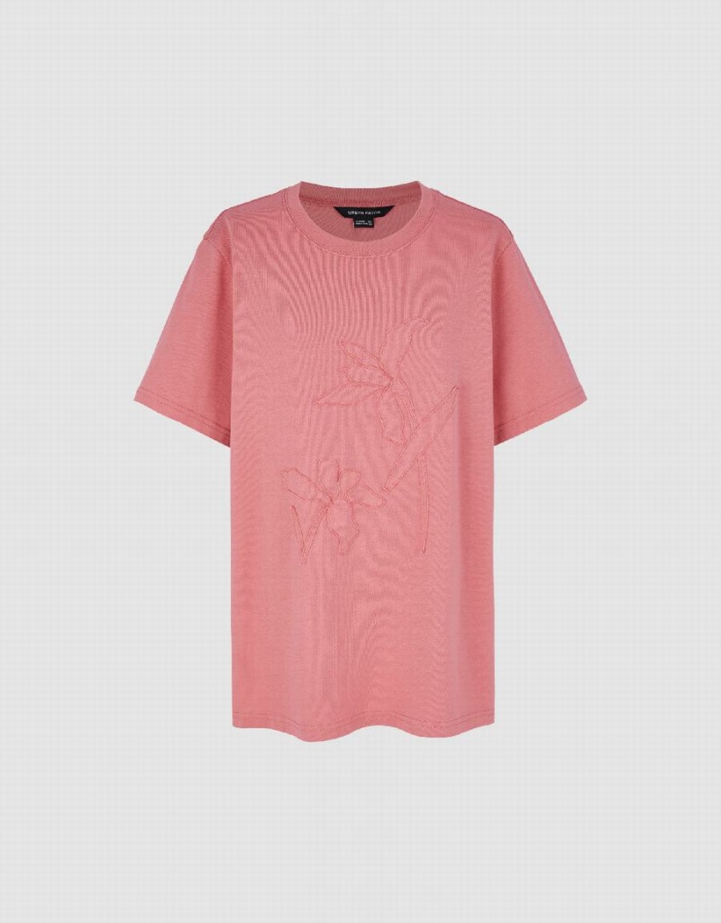 T Shirts Urban Revivo Crew Neck Droit Femme Rose | KHX8682BE