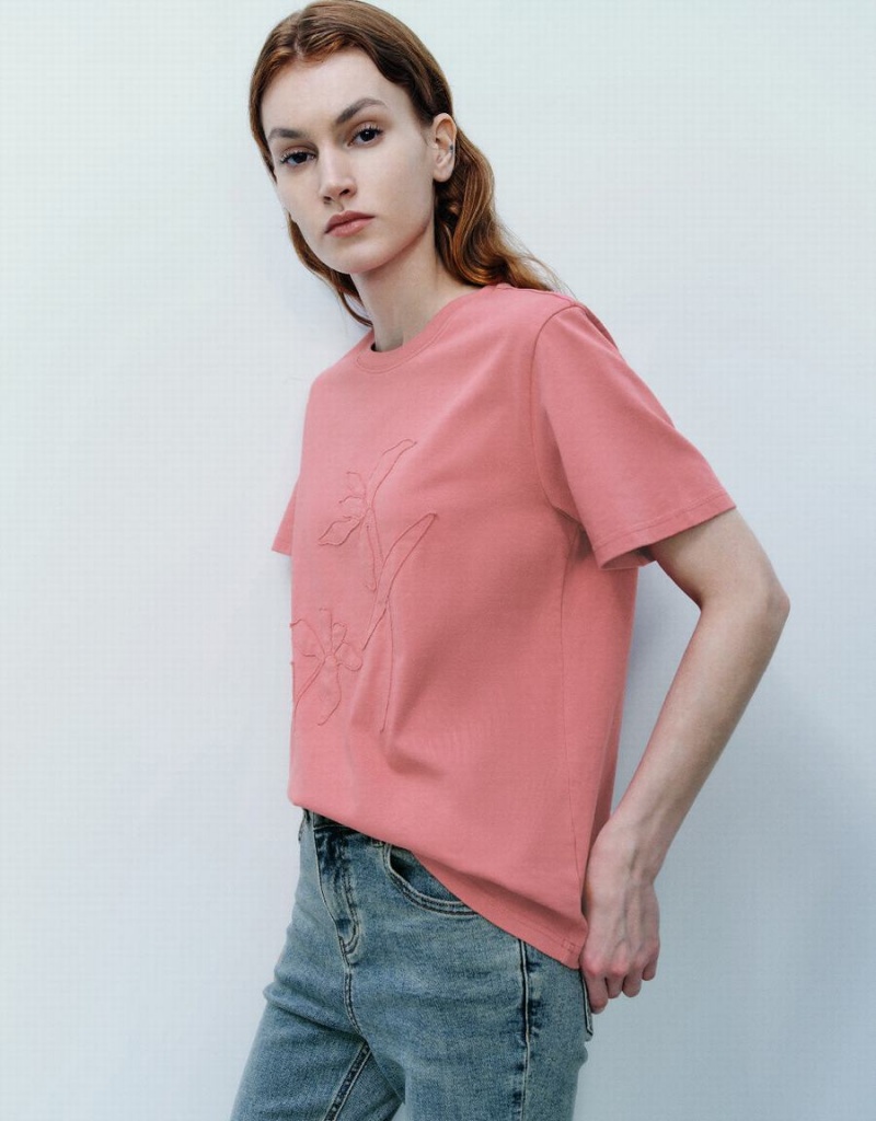 T Shirts Urban Revivo Crew Neck Droit Femme Rose | KHX8682BE