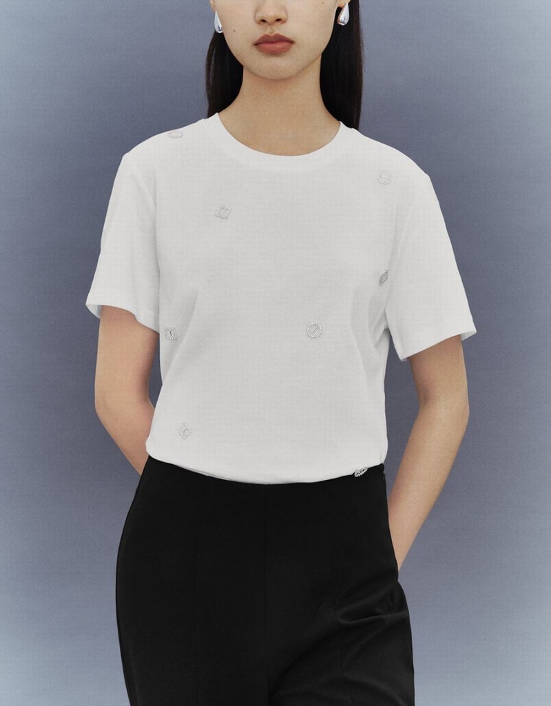 T Shirts Urban Revivo Crew Neck Droit Femme Blanche | CPY7982JX