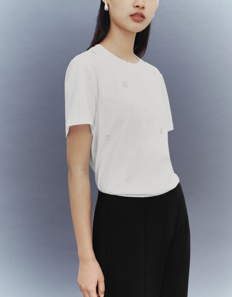 T Shirts Urban Revivo Crew Neck Droit Femme Blanche | CPY7982JX
