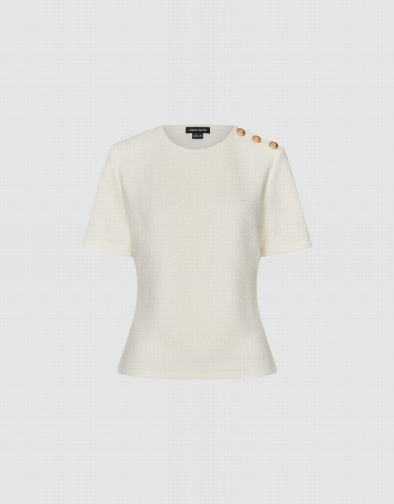 T Shirts Urban Revivo Crew Neck Droit Femme Blanche | JQV182YY