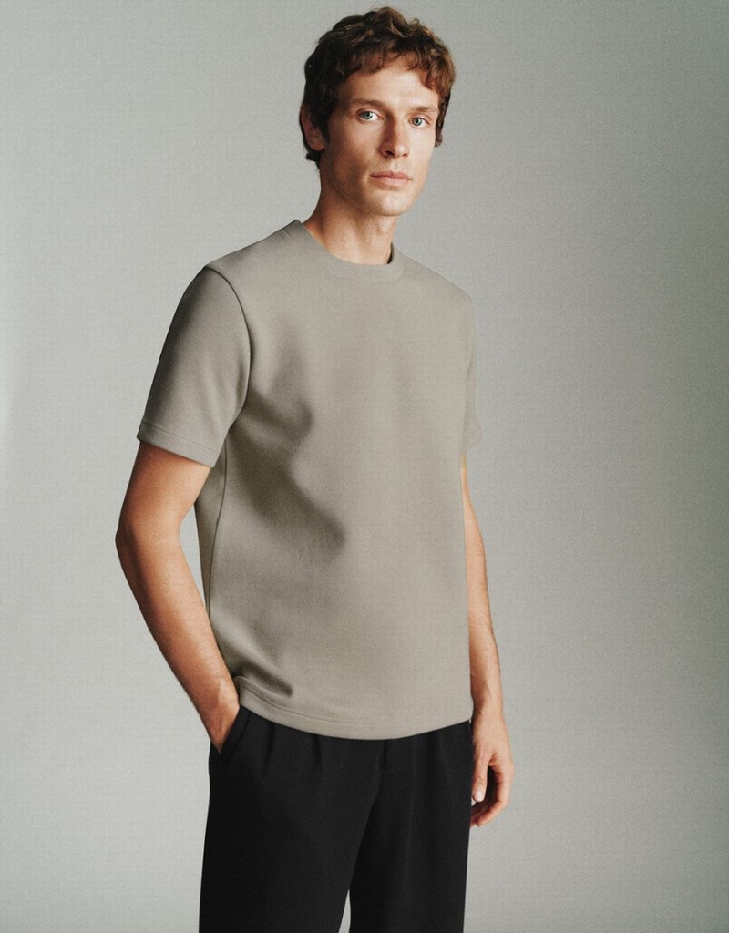 T Shirts Urban Revivo Crew Neck Droit Homme Grise | YEU3429AV