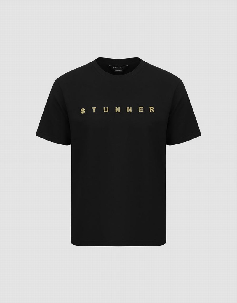 T Shirts Urban Revivo Crew Neck Droit Homme Noir | AEB360AK