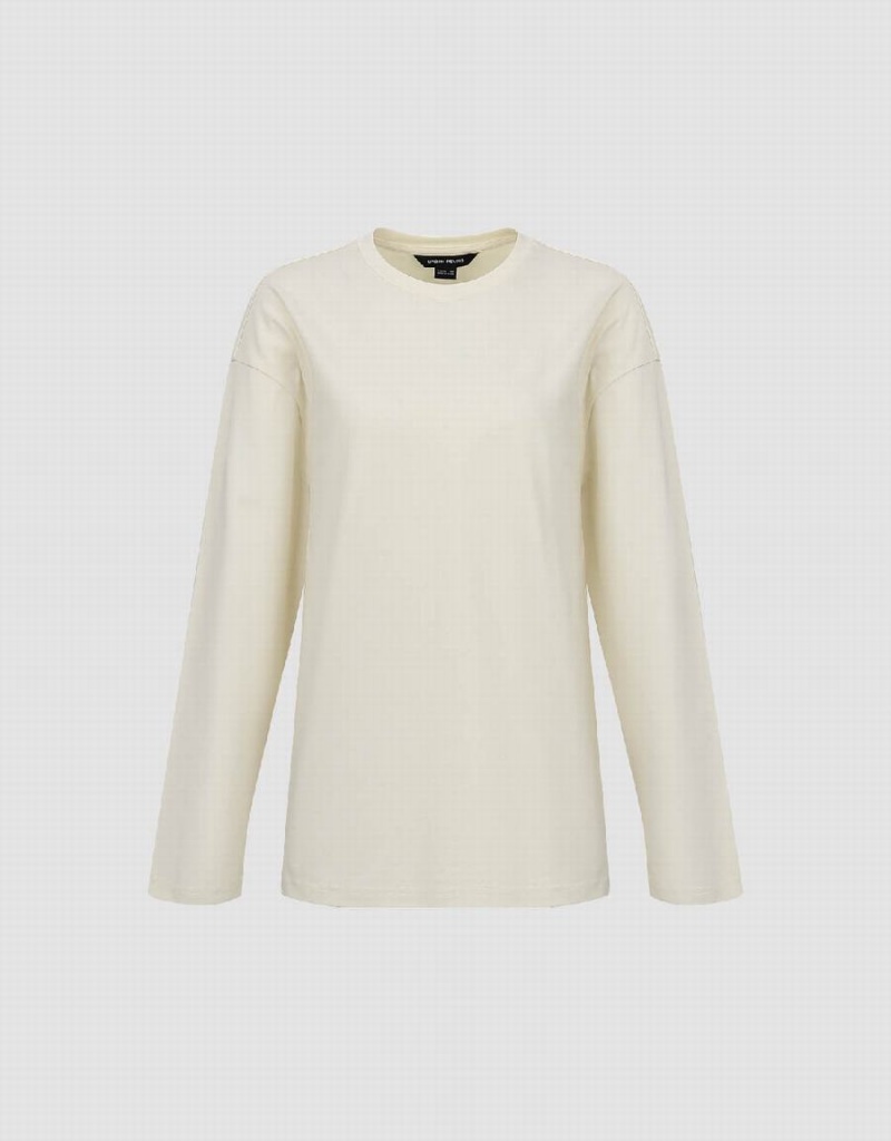T Shirts Urban Revivo Crew Neck Loose Femme Blanche | NMP783SS