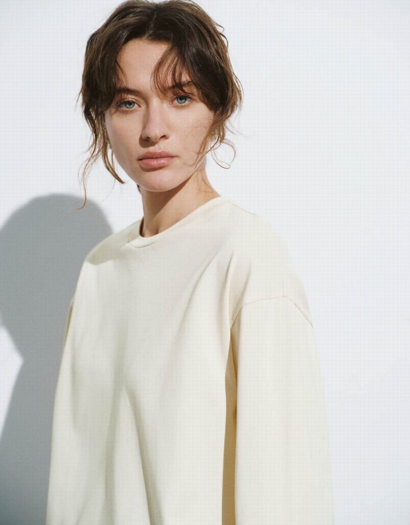 T Shirts Urban Revivo Crew Neck Loose Femme Blanche | NMP783SS