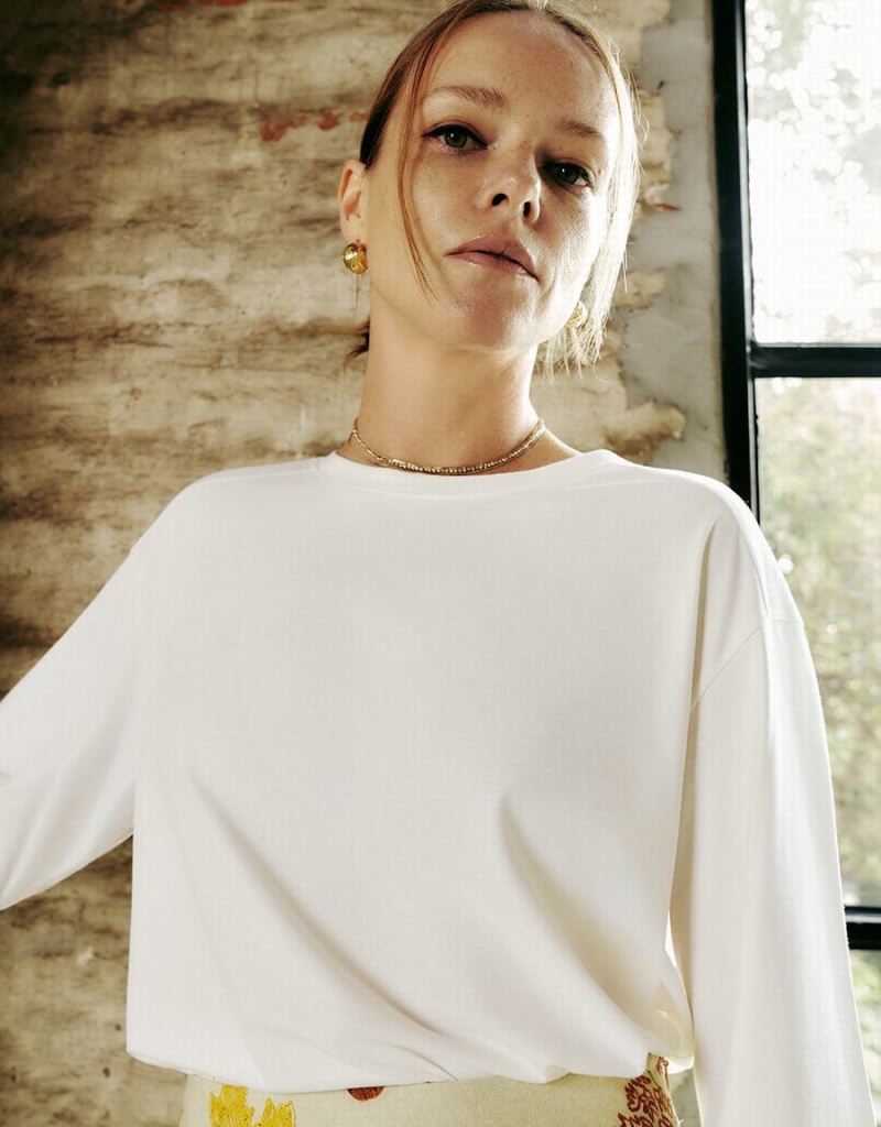 T Shirts Urban Revivo Crew Neck Loose Femme Blanche | TLZ4065HK