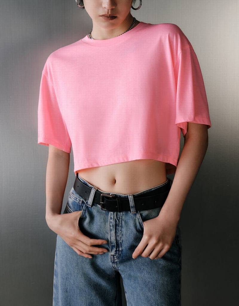 T Shirts Urban Revivo Crew Neck Loose Femme Rose Rouge | RMH6085DK