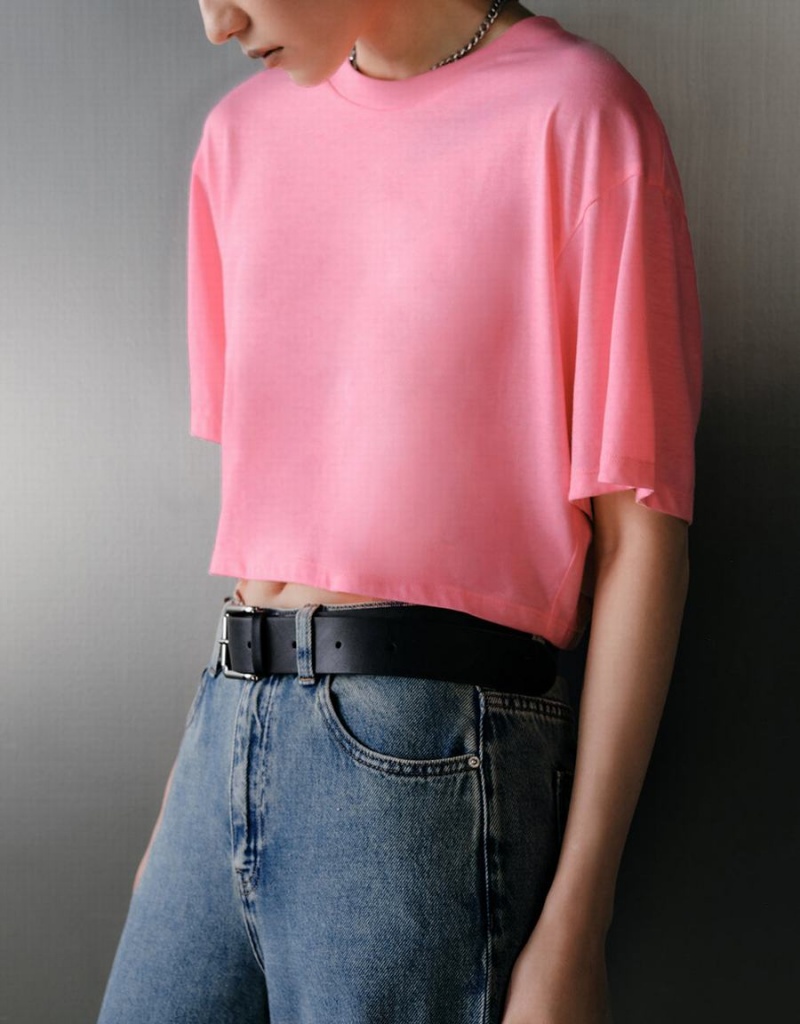 T Shirts Urban Revivo Crew Neck Loose Femme Rose Rouge | RMH6085DK