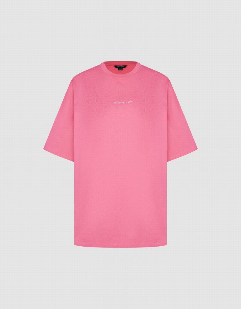T Shirts Urban Revivo Crew Neck Loose Femme Rose Rouge | WXI487HK