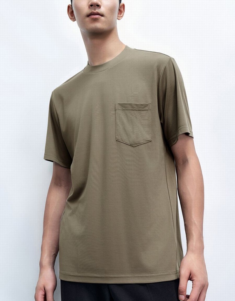 T Shirts Urban Revivo Crew Neck Loose Homme Kaki | RMJ5814NM