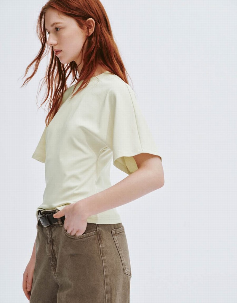 T Shirts Urban Revivo Crew Neck Mince Femme Jaune | DUO6014SI