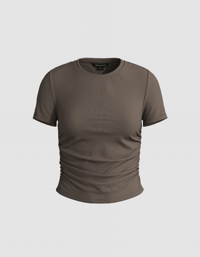 T Shirts Urban Revivo Crew Neck Mince Femme Marron Foncé | DIW2179MJ