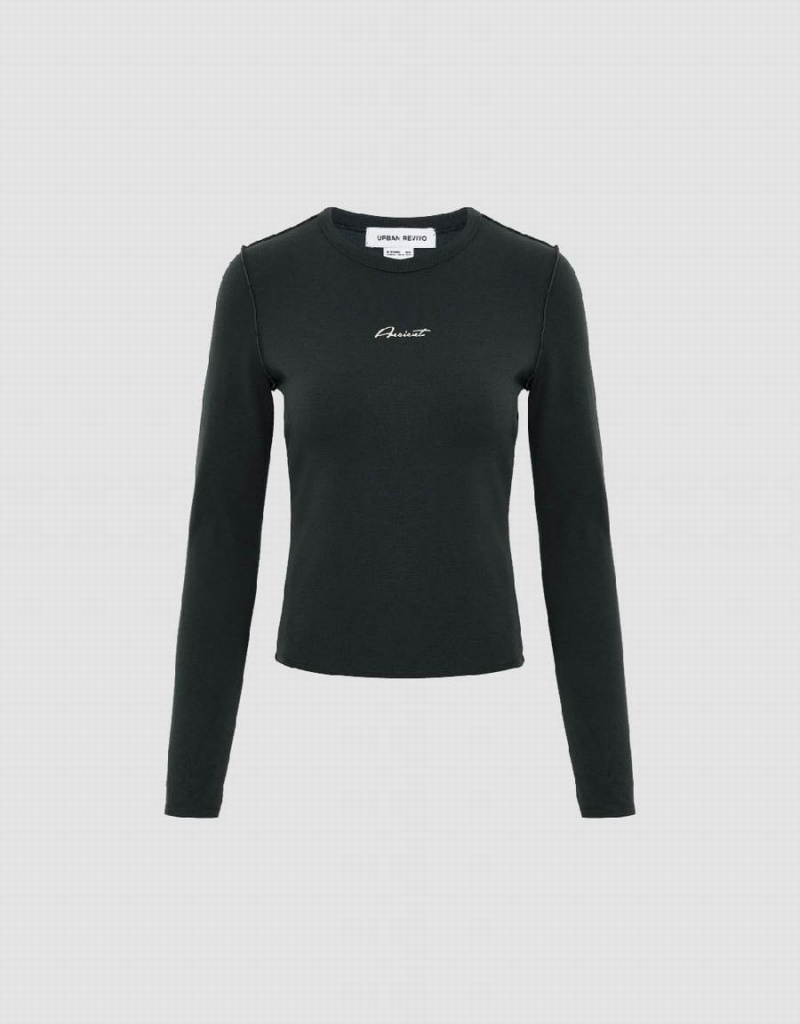 T Shirts Urban Revivo Crew Neck Tricoté Femme Grise | TFF7266XL