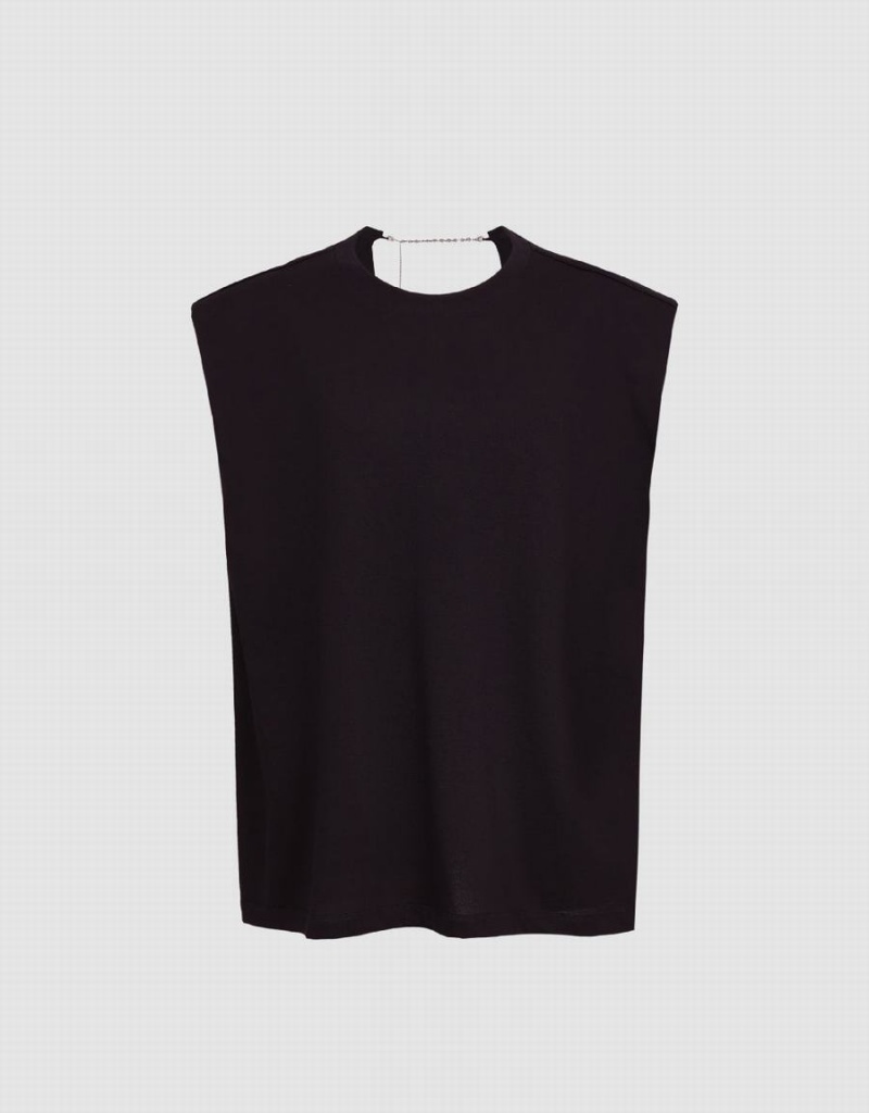 T Shirts Urban Revivo Crew Neck With Chain Femme Noir | KYQ2554FT