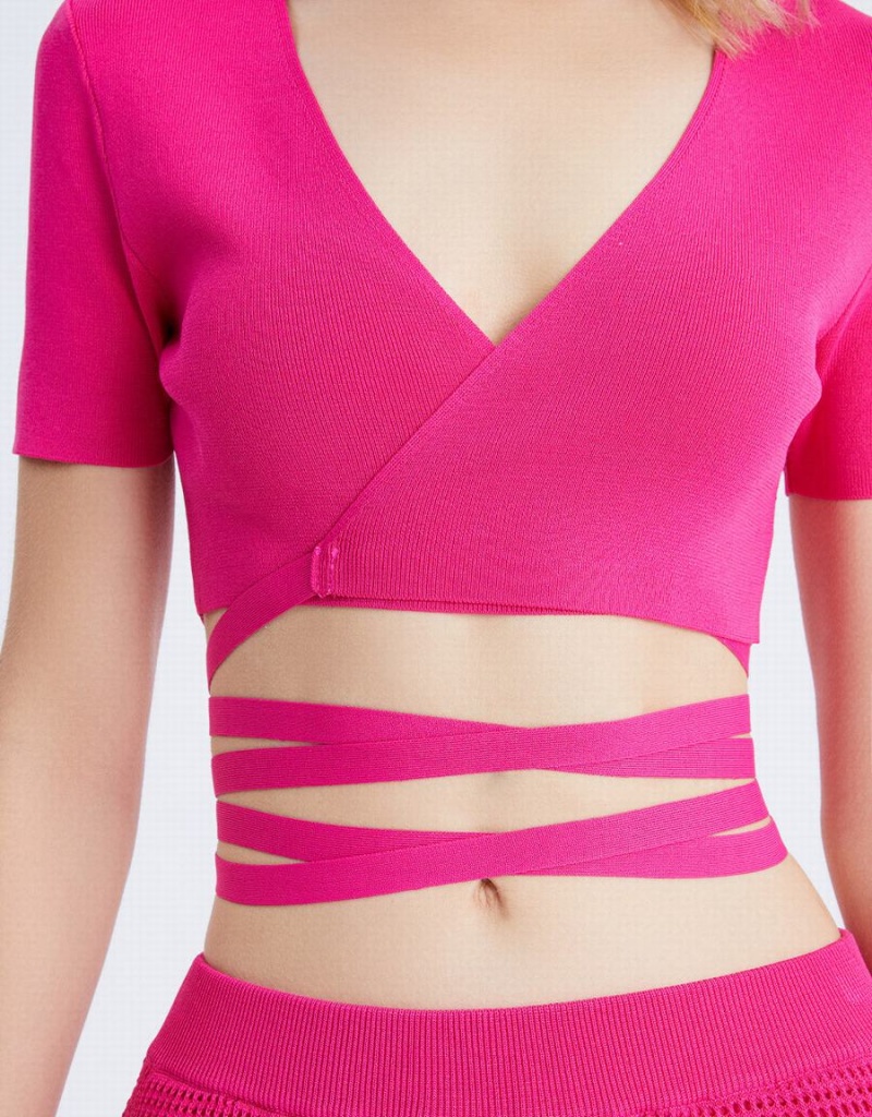T Shirts Urban Revivo Crossover Plunging Tricoté Crop Top Femme Rouge | MZQ9082FM