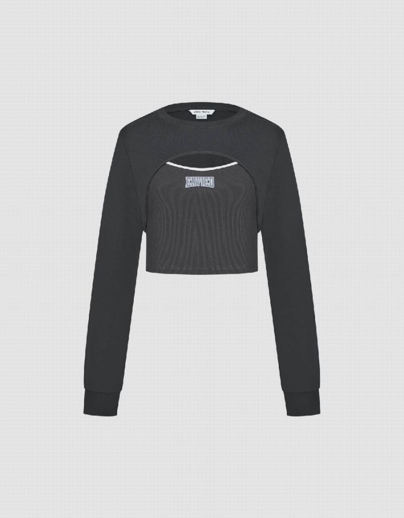 T Shirts Urban Revivo Cut-Out Crew Neck Tricoté Femme Grise Foncé | TRY3890SG