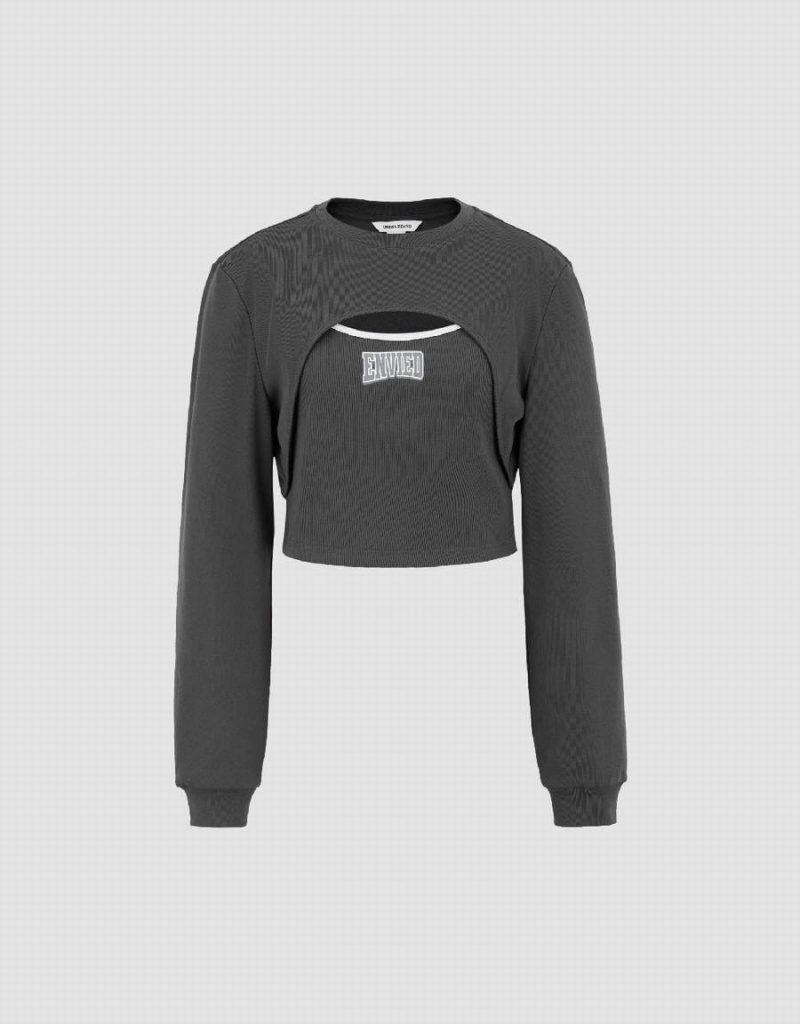 T Shirts Urban Revivo Cut-Out Crew Neck Tricoté Femme Grise Foncé | FCE8448OI