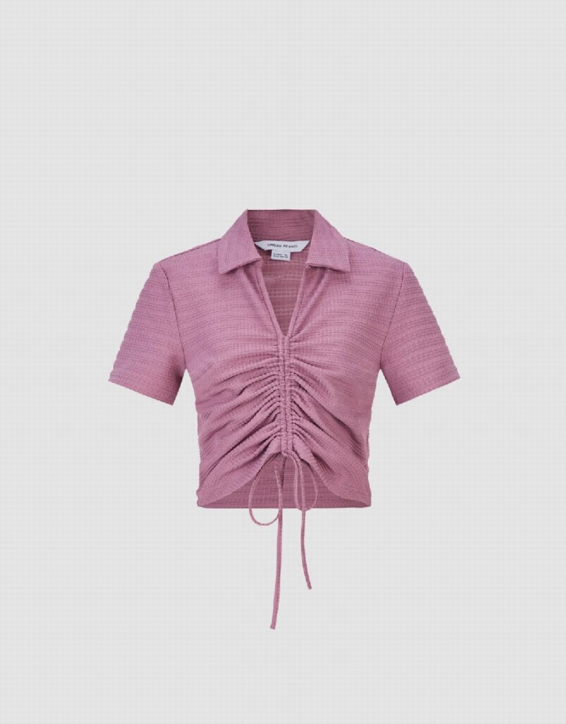 T Shirts Urban Revivo Dentelle Up Front V-Neck Mince Femme Violette | LAI518YE