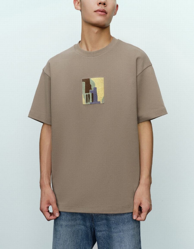 T Shirts Urban Revivo Droit Tricoté Homme Marron Clair | KHI8045OM