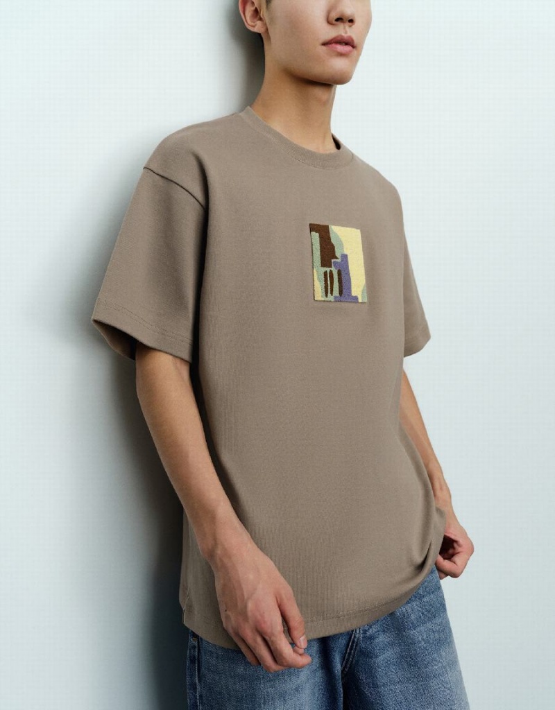T Shirts Urban Revivo Droit Tricoté Homme Marron Clair | KHI8045OM