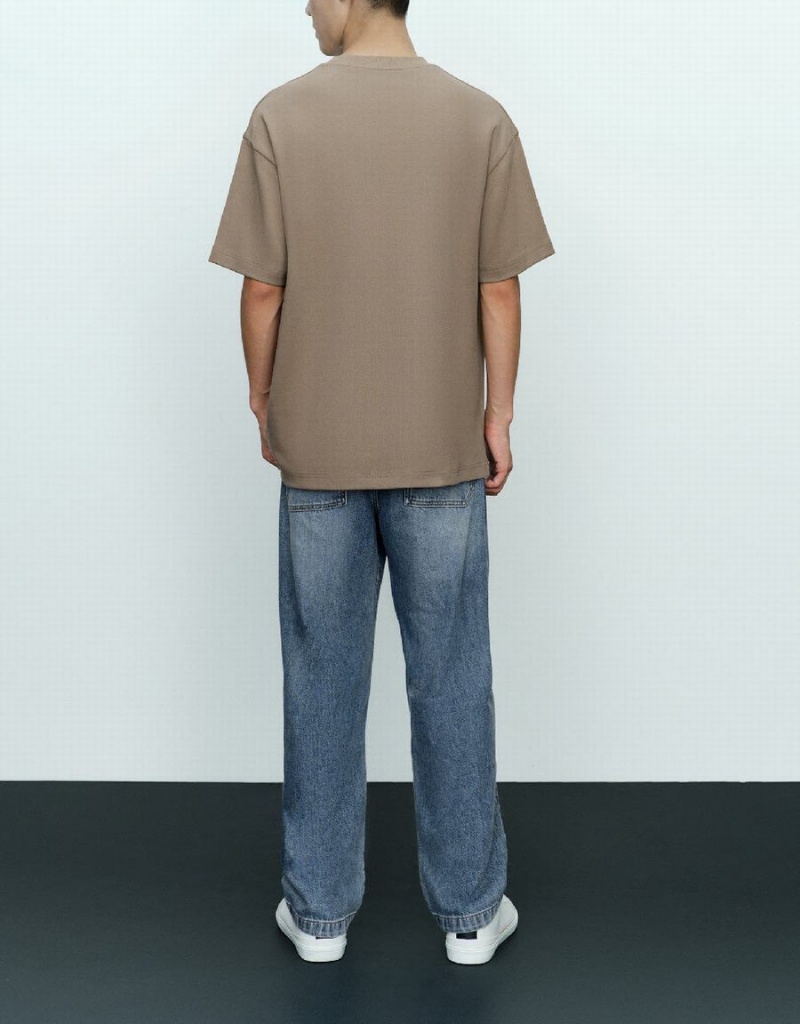 T Shirts Urban Revivo Droit Tricoté Homme Marron Clair | KHI8045OM
