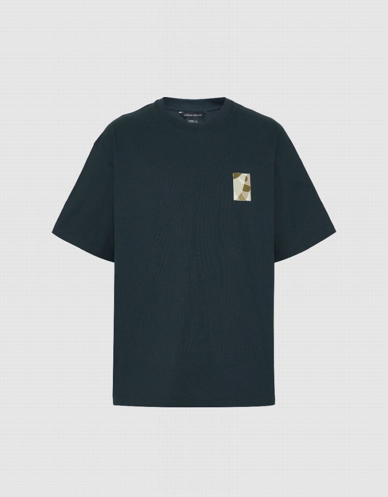 T Shirts Urban Revivo Drop Shoulder Sleeve Crew Neck Homme Bleu | HNV8861UI