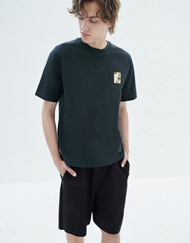 T Shirts Urban Revivo Drop Shoulder Sleeve Crew Neck Homme Bleu | HNV8861UI