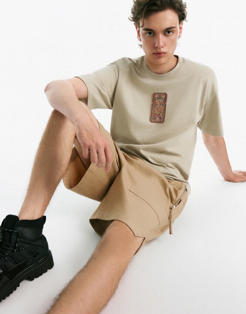 T Shirts Urban Revivo Drop Shoulder Sleeve Crew Neck Homme Kaki | KUN4657NC