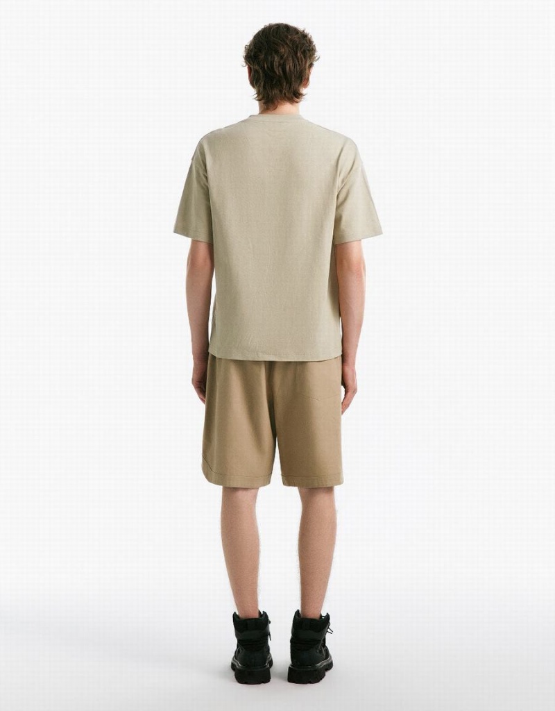 T Shirts Urban Revivo Drop Shoulder Sleeve Crew Neck Homme Kaki | KUN4657NC