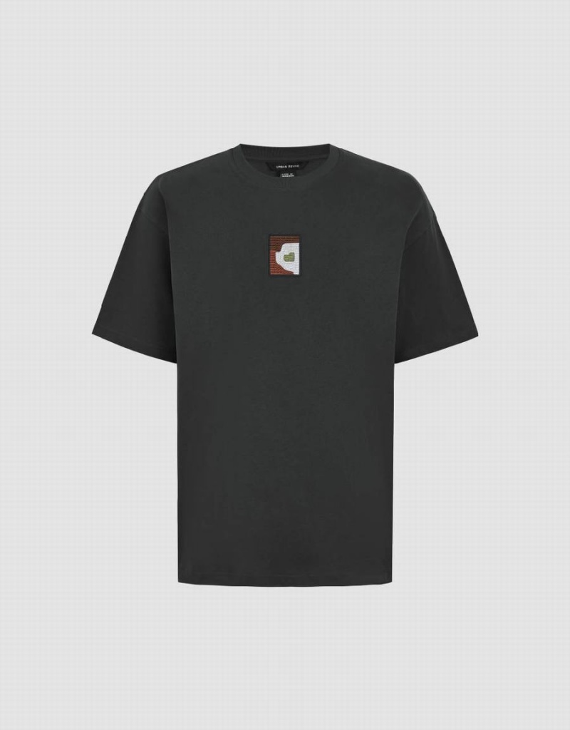 T Shirts Urban Revivo Drop Shoulder Sleeve Crew Neck Homme Grise Foncé | SSQ454HM