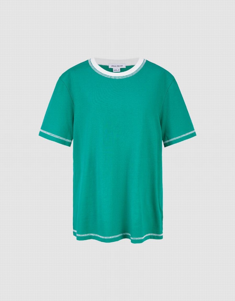 T Shirts Urban Revivo Drop Shoulder Sleeve Crew Neck Femme Vert | RAF2739HQ