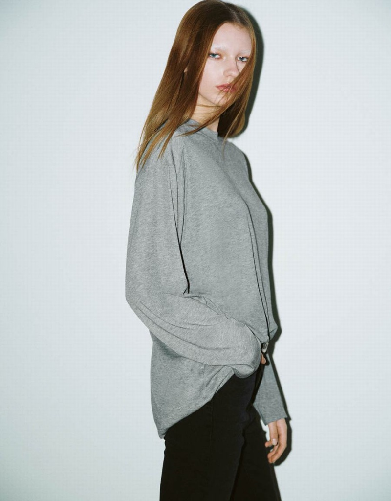 T Shirts Urban Revivo Drop Shoulder Sleeve Femme Grise | UKR9912SN