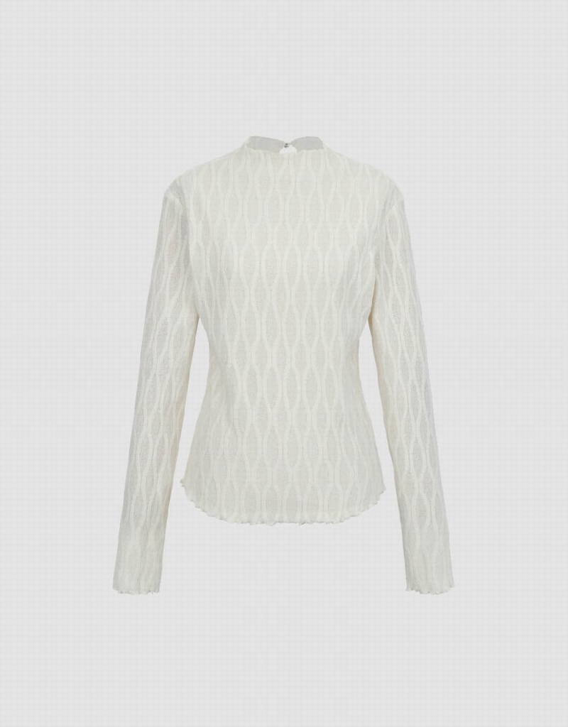 T Shirts Urban Revivo Embossed Mince Tricoté Femme Blanche | MBH7962UP