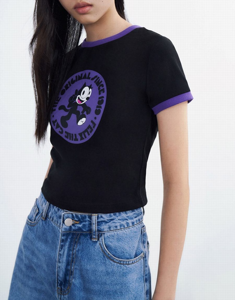 T Shirts Urban Revivo Felix The Cat Femme Noir | VCE9663QB