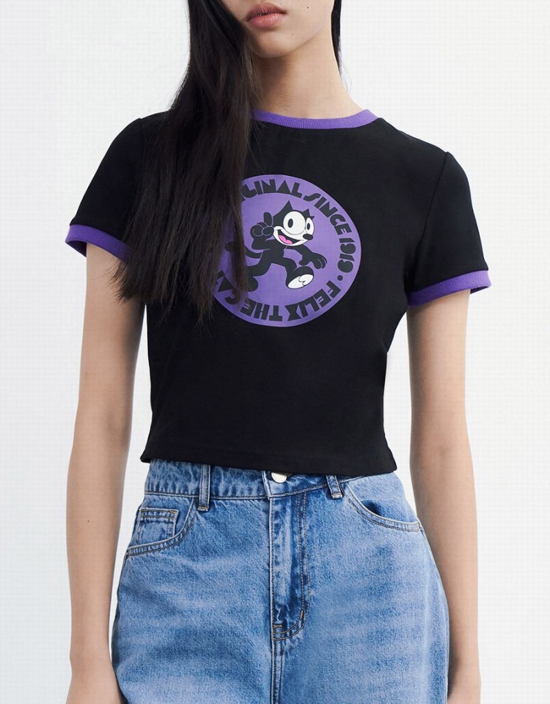 T Shirts Urban Revivo Felix The Cat Femme Noir | VCE9663QB