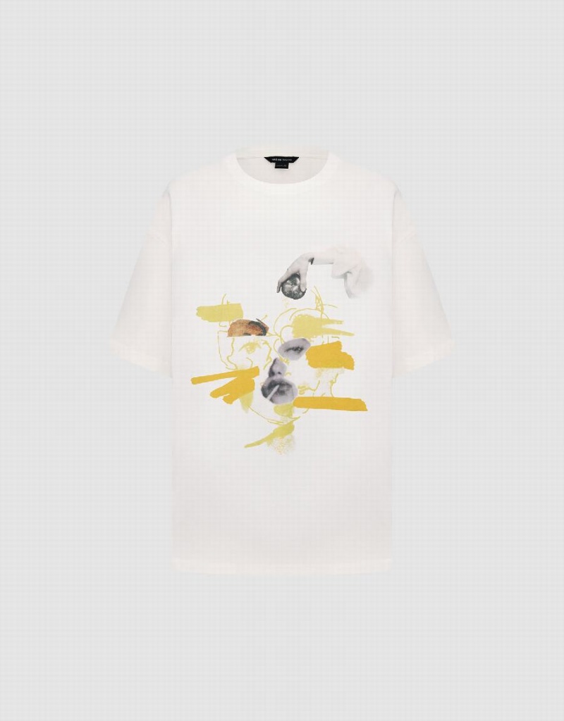 T Shirts Urban Revivo Graphique Crew Neck Droit Femme Blanche | CWG4177UW