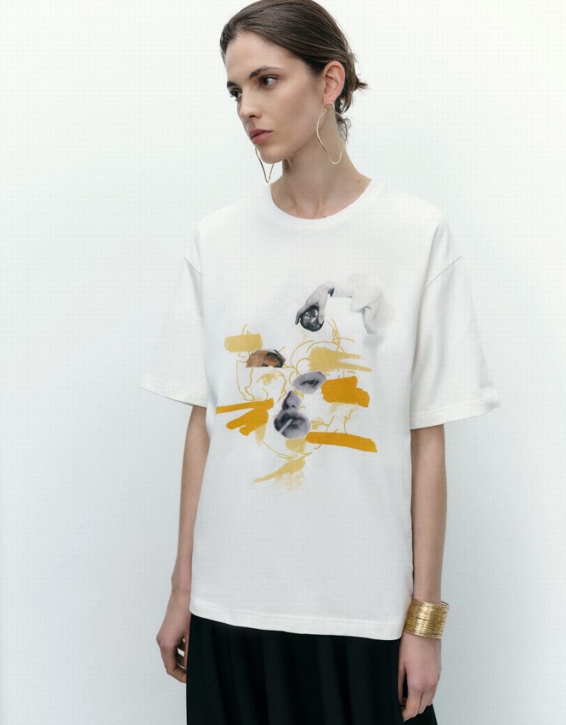 T Shirts Urban Revivo Graphique Crew Neck Droit Femme Blanche | CWG4177UW