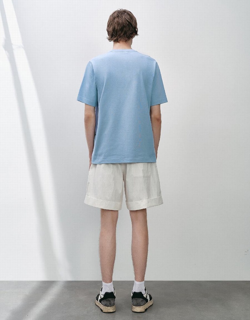 T Shirts Urban Revivo Joker Embossed Crew Neck Homme Bleu | VGX661UQ