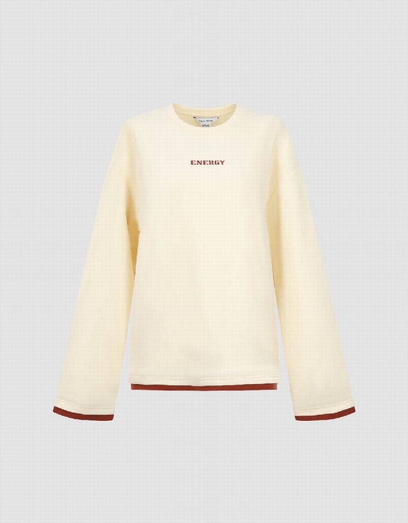 T Shirts Urban Revivo Letter Embossed Crew Neck Loose Femme Blanche | RJE2060FE