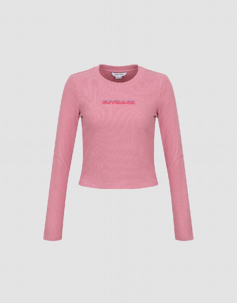 T Shirts Urban Revivo Letter Embossed Crew Neck Tricoté Femme Rose | LXB1840EB